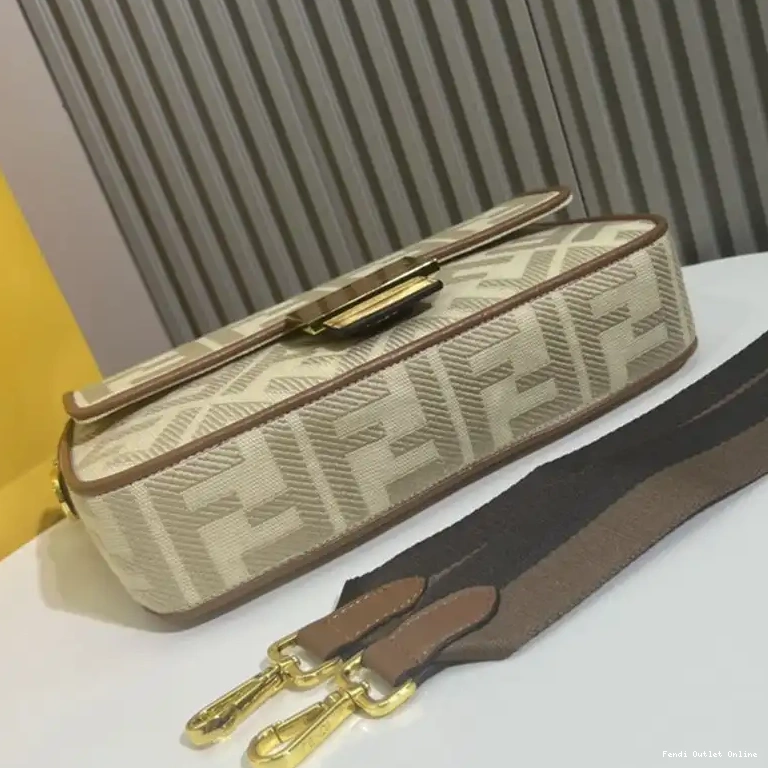 Cheap Bag Fendi Canvas Motif FF Baguette Beige In Medium 0517